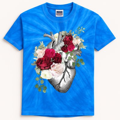 Floral Hu Heart Vintage With Roses Anatomy Illustrations Gift Kids Tie-Dye T-Shirt