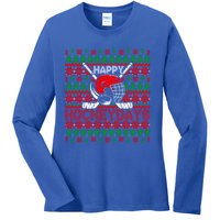 Funny Happy Hockeydays Ice Hockey Christmas Ugly Xmas Pajama Gift Ladies Long Sleeve Shirt