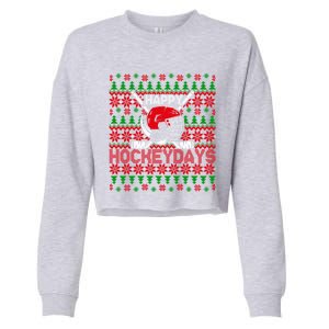 Funny Happy Hockeydays Ice Hockey Christmas Ugly Xmas Pajama Gift Cropped Pullover Crew