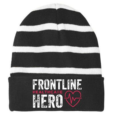 Frontline Hero Healthcare Worker Frontline Essential Worker Striped Beanie with Solid Band