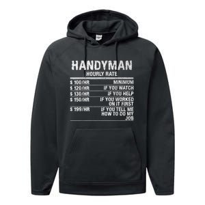 Funny Handyman Hourly Rate Performance Fleece Hoodie