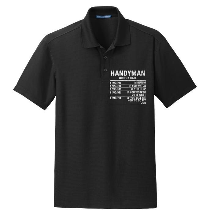 Funny Handyman Hourly Rate Dry Zone Grid Polo