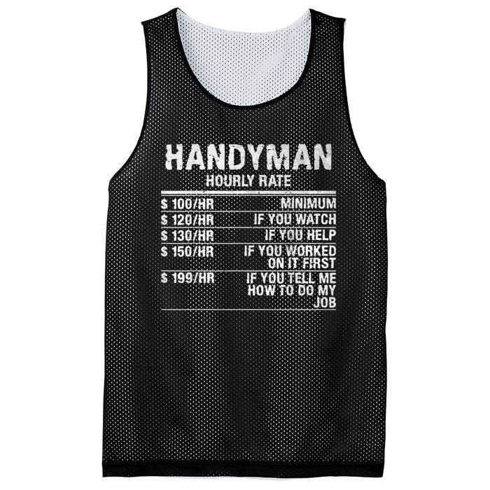 Funny Handyman Hourly Rate Mesh Reversible Basketball Jersey Tank