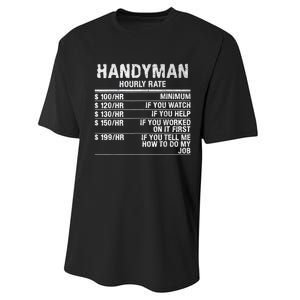 Funny Handyman Hourly Rate Performance Sprint T-Shirt