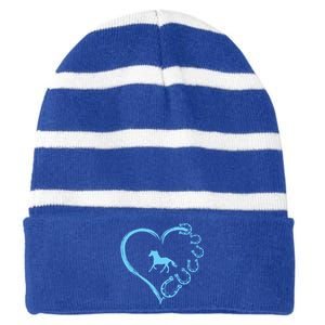 Funny Horseshoe Heart Cute Horse Mom Horseback Riding Gift Striped Beanie with Solid Band