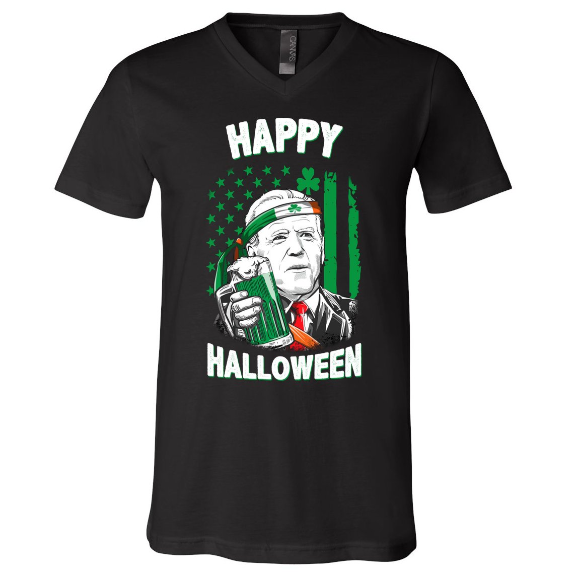 Funny Happy Halloween Joe Biden St Patrick's Day V-Neck T-Shirt