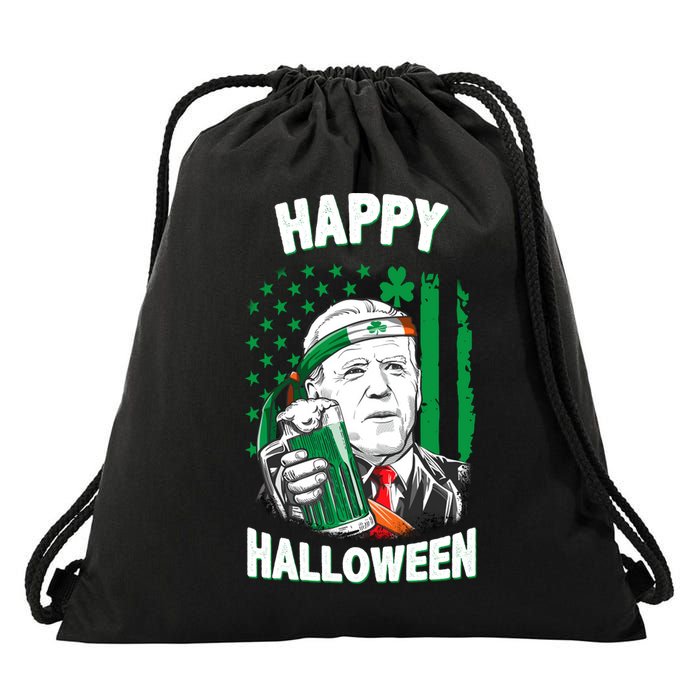 Funny Happy Halloween Joe Biden St Patrick's Day Drawstring Bag
