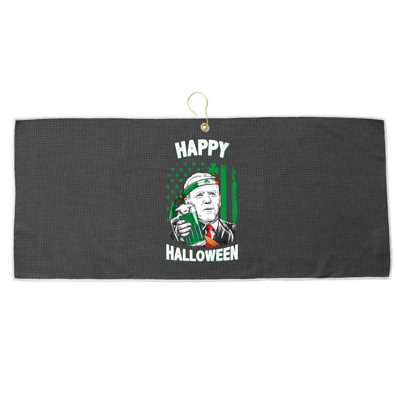 Funny Happy Halloween Joe Biden St Patrick's Day Large Microfiber Waffle Golf Towel