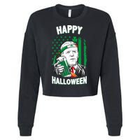 Funny Happy Halloween Joe Biden St Patrick's Day Cropped Pullover Crew