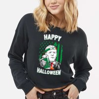 Funny Happy Halloween Joe Biden St Patrick's Day Cropped Pullover Crew
