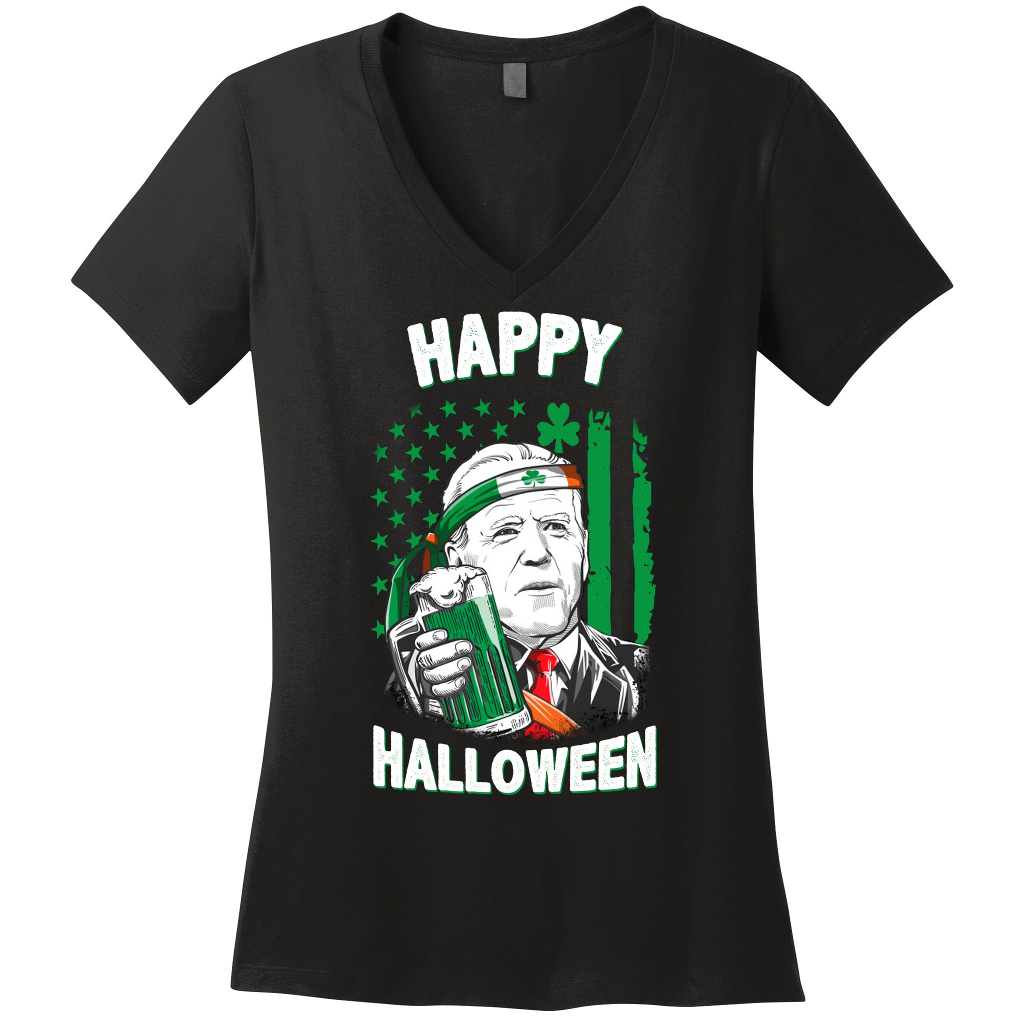 Funny Happy Halloween Joe Biden St Patrick's Day Women's V-Neck T-Shirt