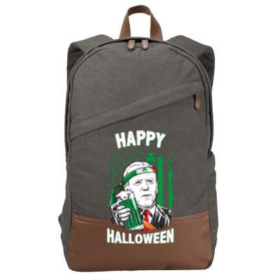 Funny Happy Halloween Joe Biden St Patrick's Day Cotton Canvas Backpack