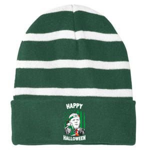 Funny Happy Halloween Joe Biden St Patrick's Day Striped Beanie with Solid Band