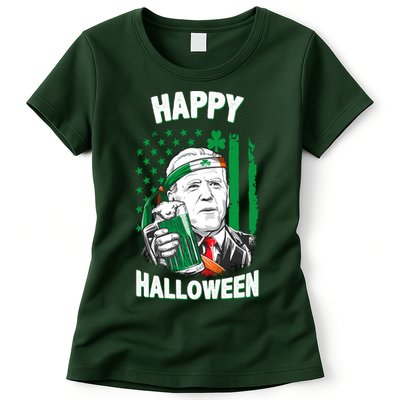 Funny Happy Halloween Joe Biden St Patrick's Day Womens T-Shirt