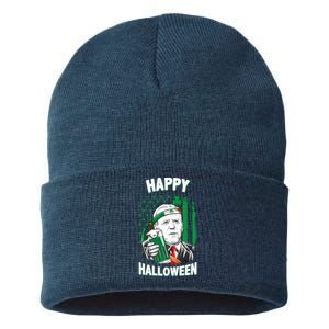 Funny Happy Halloween Joe Biden St Patrick's Day Sustainable Knit Beanie