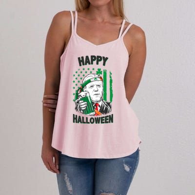 Funny Happy Halloween Joe Biden St Patrick's Day Women's Strappy Tank