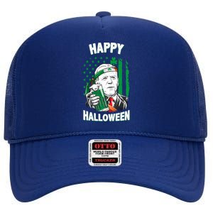 Funny Happy Halloween Joe Biden St Patrick's Day High Crown Mesh Back Trucker Hat