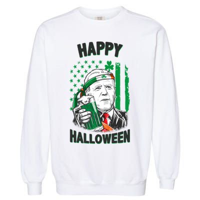 Funny Happy Halloween Joe Biden St Patrick's Day Garment-Dyed Sweatshirt