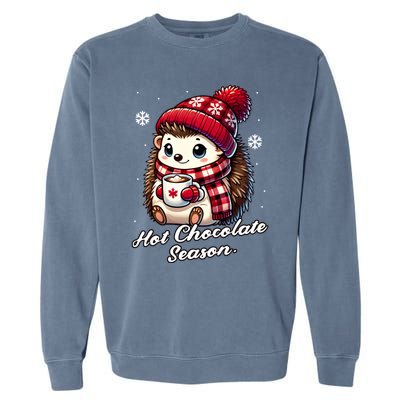 Funny Hedgehog Hot Choco Scarf Merry Christmas Mom Dad Great Gift Garment-Dyed Sweatshirt