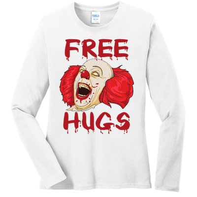 Free Hugs Halloween Evil Killer Scary Clown Horror Gift Ladies Long Sleeve Shirt