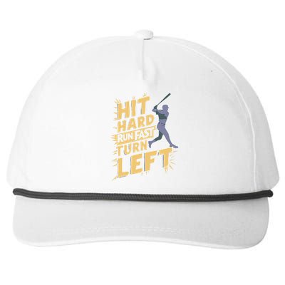 Funny Hit Hard Run Fast Turn Left Baseball Player Snapback Five-Panel Rope Hat