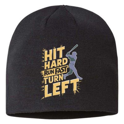 Funny Hit Hard Run Fast Turn Left Baseball Player Sustainable Beanie