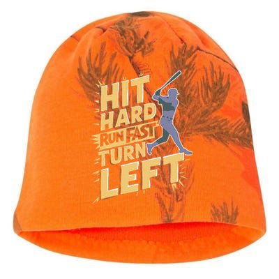 Funny Hit Hard Run Fast Turn Left Baseball Player Kati - Camo Knit Beanie