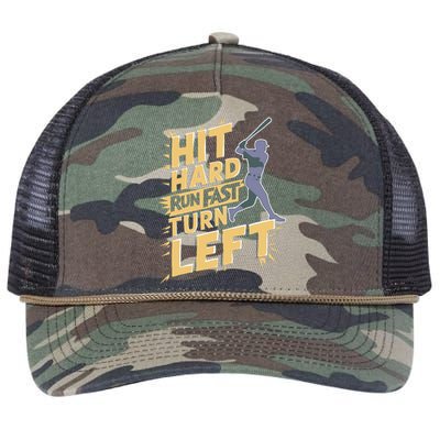 Funny Hit Hard Run Fast Turn Left Baseball Player Retro Rope Trucker Hat Cap