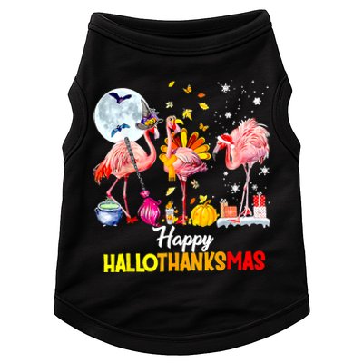 Flamingo Happy HalloThanksmas Funny Halloween Thanksgiving Doggie Tank