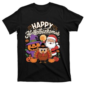 Funny Hallothanksmas Happy Halloween Thanksgiving Christmas T-Shirt