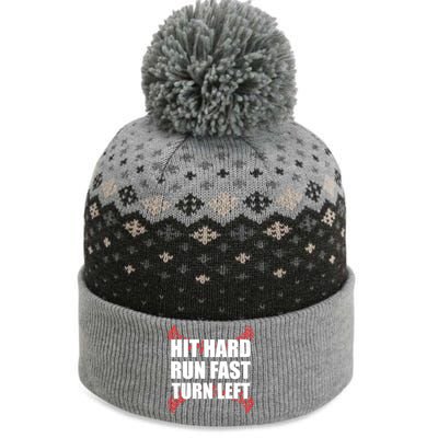 Fun Hit Hard Run Fast Turn Left I Baseball Humor Joke Great Gift The Baniff Cuffed Pom Beanie