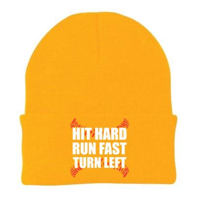 Fun Hit Hard Run Fast Turn Left I Baseball Humor Joke Great Gift Knit Cap Winter Beanie