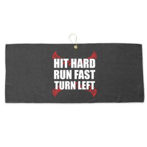 Fun Hit Hard Run Fast Turn Left I Baseball Humor Joke Great Gift Large Microfiber Waffle Golf Towel