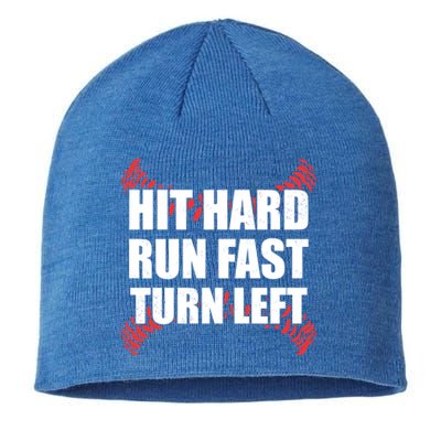 Fun Hit Hard Run Fast Turn Left I Baseball Humor Joke Great Gift Sustainable Beanie