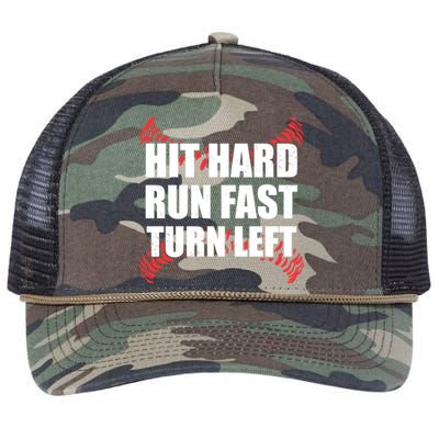 Fun Hit Hard Run Fast Turn Left I Baseball Humor Joke Great Gift Retro Rope Trucker Hat Cap