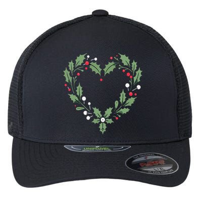 Festive Holly Heart Christmas Decoration Flexfit Unipanel Trucker Cap