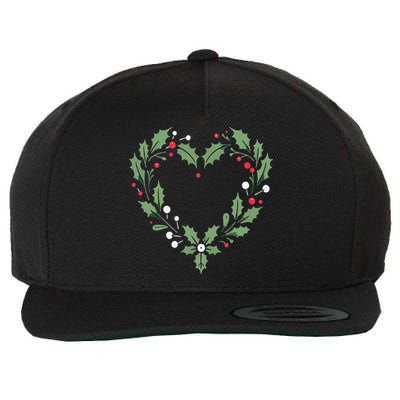 Festive Holly Heart Christmas Decoration Wool Snapback Cap