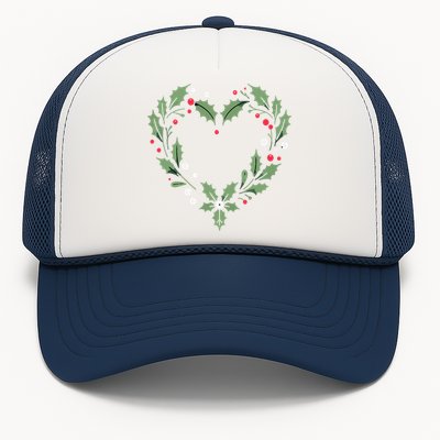 Festive Holly Heart Christmas Decoration Trucker Hat