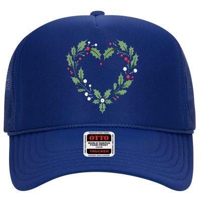 Festive Holly Heart Christmas Decoration High Crown Mesh Back Trucker Hat