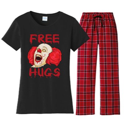 Free Hugs Halloween Evil Killer Scary Clown Horror Gift Women's Flannel Pajama Set