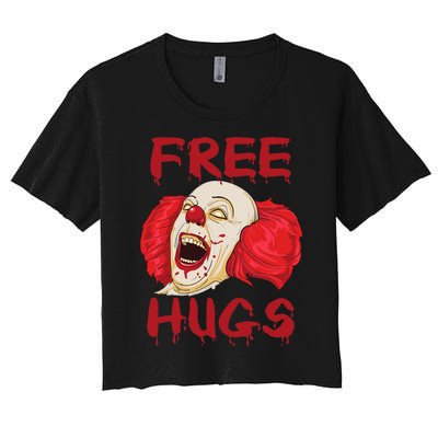 Free Hugs Halloween Evil Killer Scary Clown Horror Gift Women's Crop Top Tee