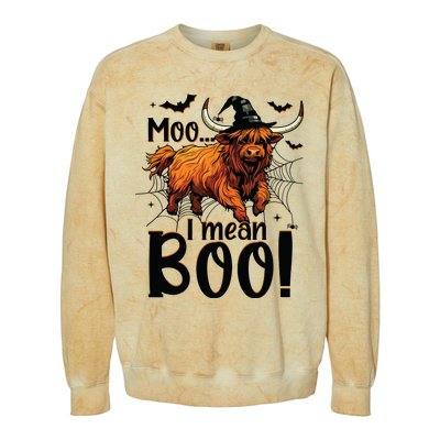 Funny Halloween Highland Cow Spooky Design Scary Farmer Colorblast Crewneck Sweatshirt