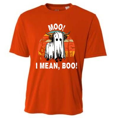 Funny Halloween Highland Cow Cute Vintage Ghost Cow Cooling Performance Crew T-Shirt