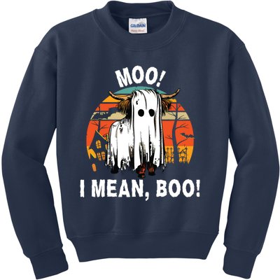 Funny Halloween Highland Cow Cute Vintage Ghost Cow Kids Sweatshirt