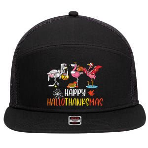 Flamingo Halloween Happy Hallothanksmas Thanksgiving Xmas 7 Panel Mesh Trucker Snapback Hat