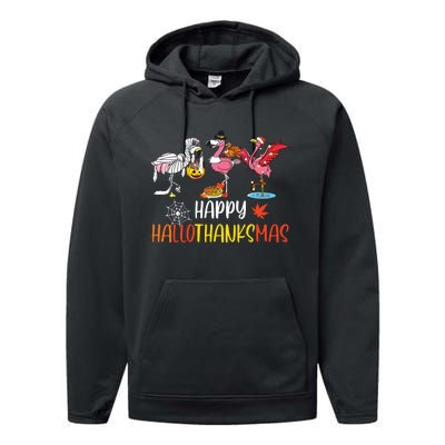 Flamingo Halloween Happy Hallothanksmas Thanksgiving Xmas Performance Fleece Hoodie