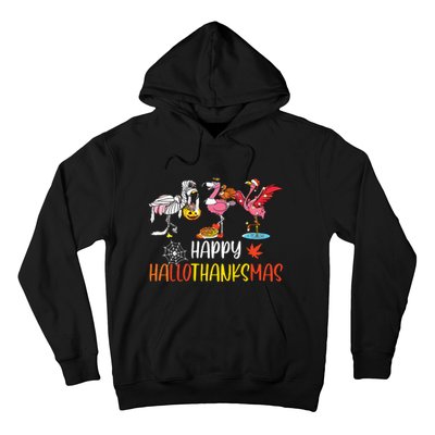 Flamingo Halloween Happy Hallothanksmas Thanksgiving Xmas Hoodie