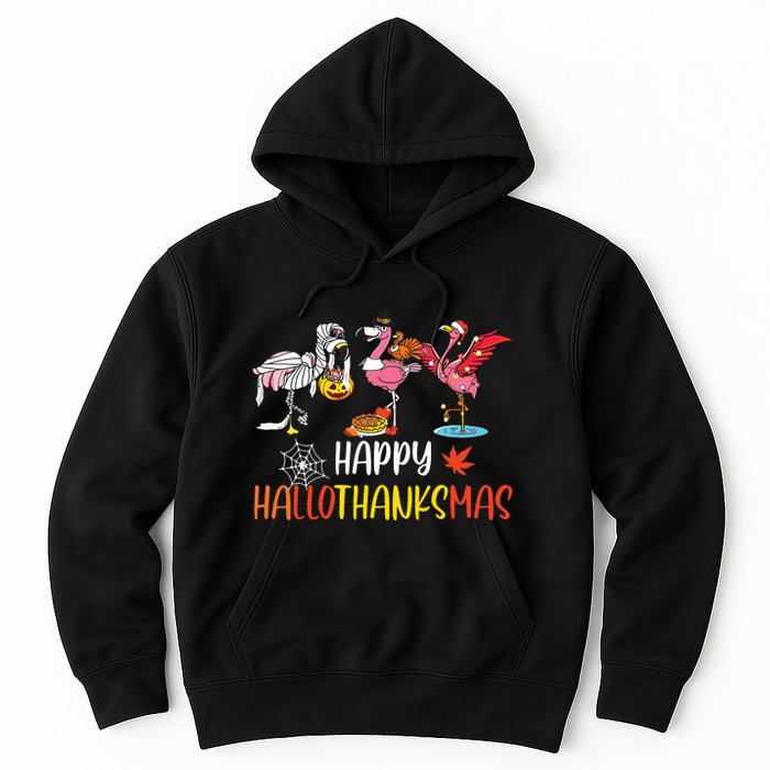 Flamingo Halloween Happy Hallothanksmas Thanksgiving Xmas Hoodie