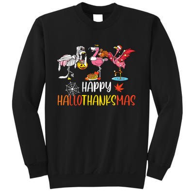 Flamingo Halloween Happy Hallothanksmas Thanksgiving Xmas Sweatshirt