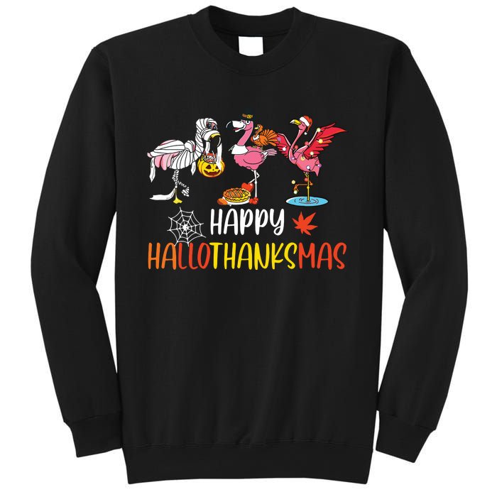 Flamingo Halloween Happy Hallothanksmas Thanksgiving Xmas Sweatshirt